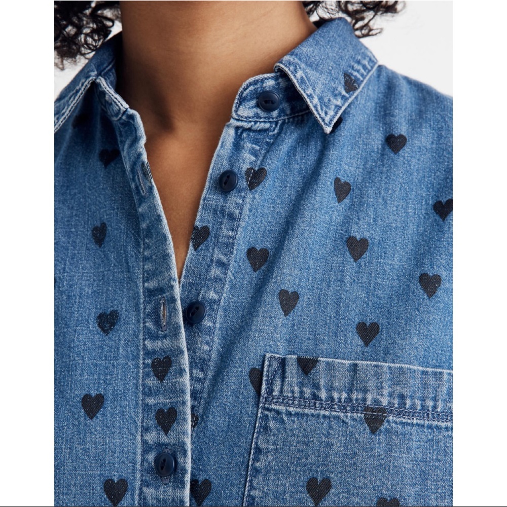Madewell Denim Short-Sleeve Tie-Front Shirt Size S - Picture 3 of 12